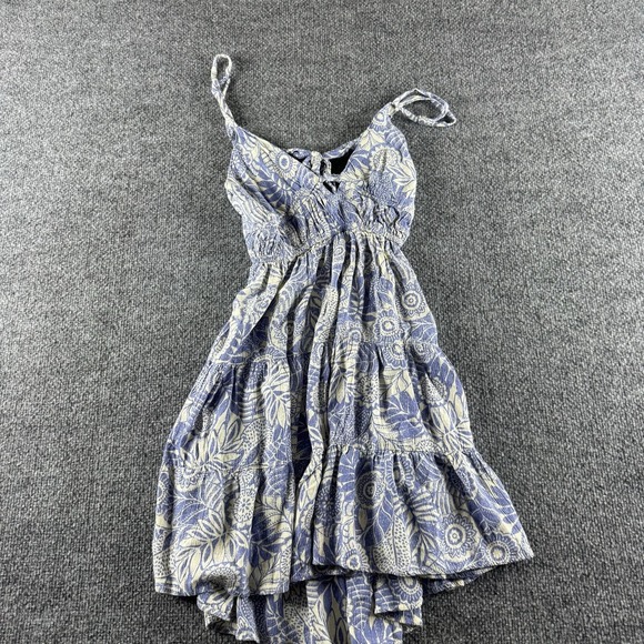 Angie Dresses & Skirts - Angie Dress Womens M Blue Floral Smocked Ruffle Hem Tie Back Sundress Boho